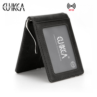 CUIKCA Unisex portfel Rfid torebka klip na pieniądze kobiety mężczyźni metalowy klips wąski skórzany portfel identyfikator firmy przypadki kart kredytowych portfel podróżny 1